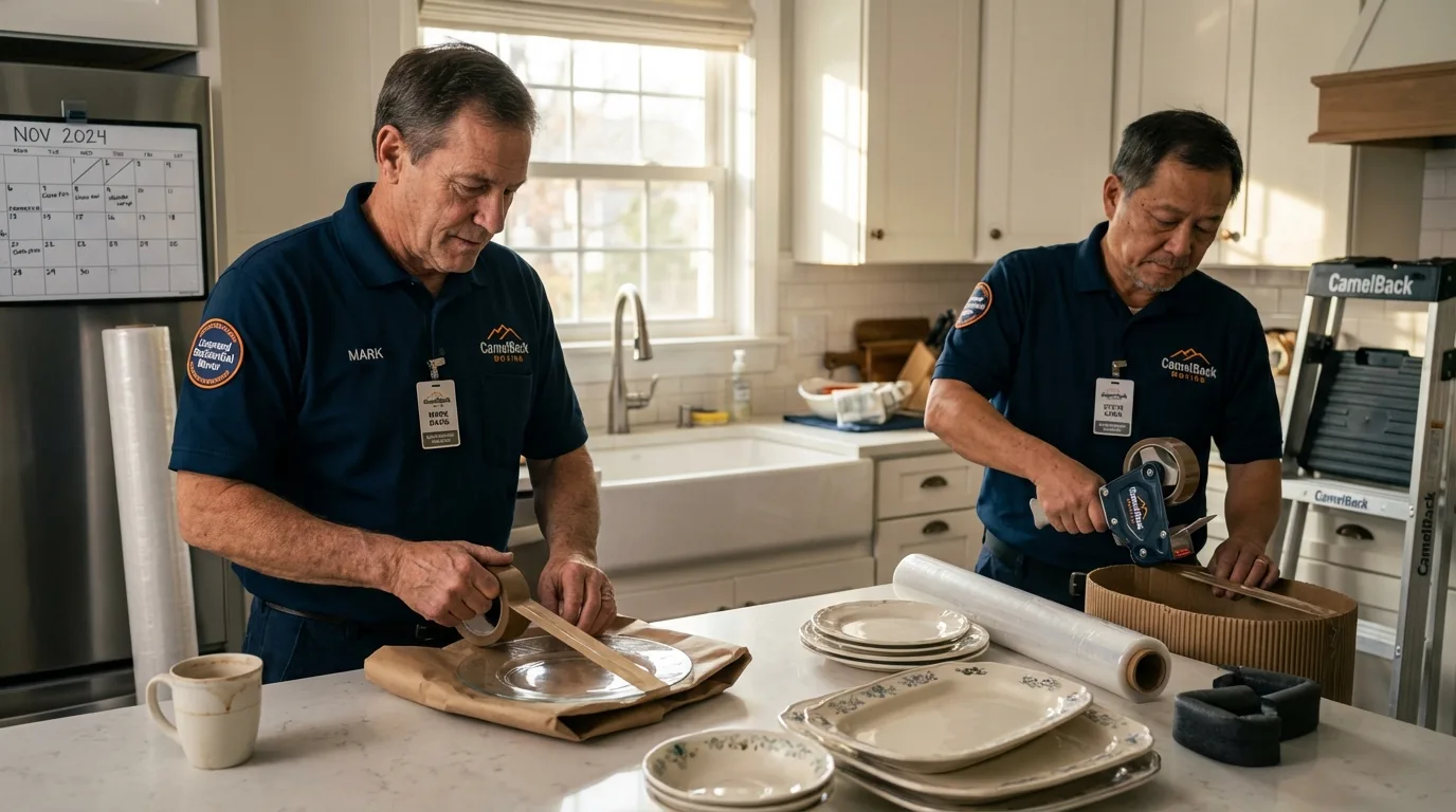 Professional crew packing kitchen dishware in San Augustine, TX